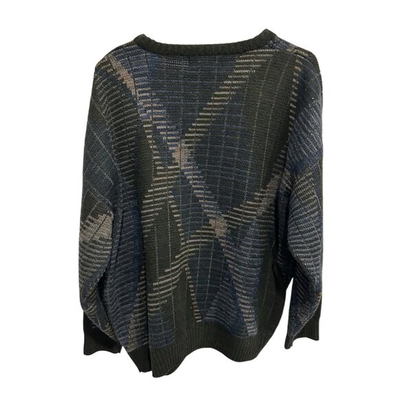 Geoffrey Beene Classics 90s Green Blue Beige Geometric Pattern Sweater Sz L - Picture 2 of 9
